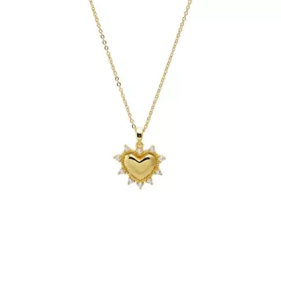 CZ Rimmed Puff Heart Pendant Necklace