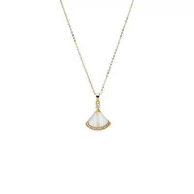Pave & Mother Of Pearl Fan Shell Pendant Necklace
