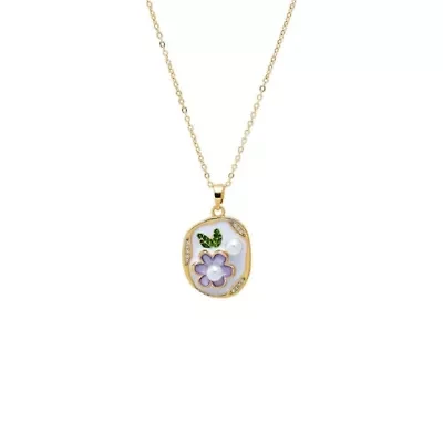 Mini Flower Pearl Tag Charm Necklace