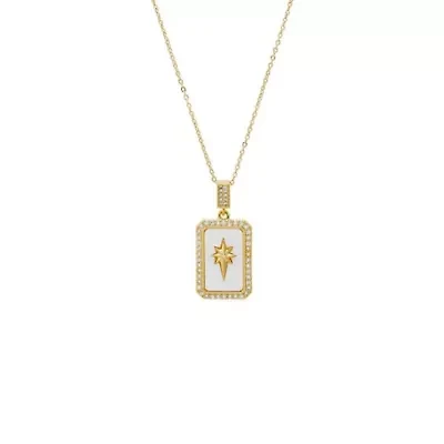 Pave Elongated Starburst Dog Tag Necklace