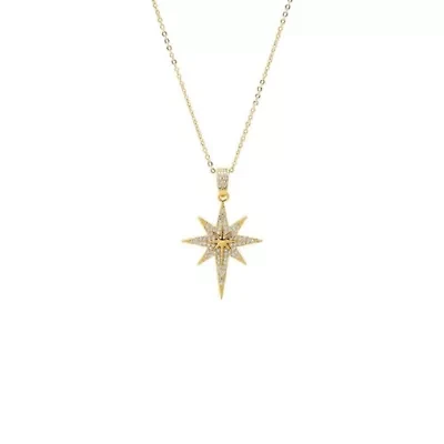Pave Elongated Starburst Pendant Necklace
