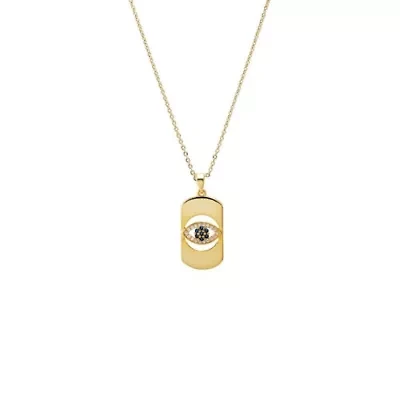 Colored Pave Evil Eye Cutout Dog Tag Necklace