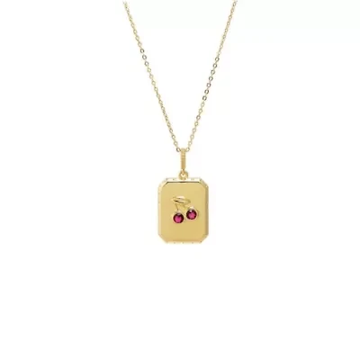 Red Cherry Dog Tag Pendant Necklace