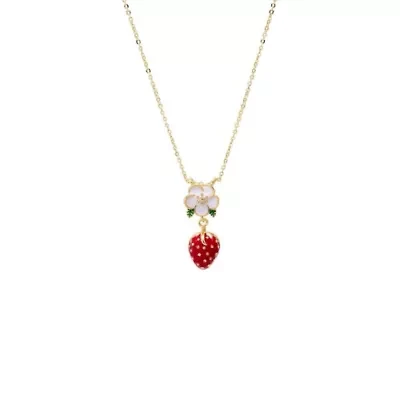 Colored Flower & Strawberry Charm Necklace
