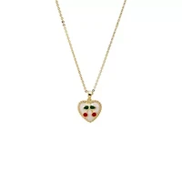 Red & Green Enamel Cherry Cutout Heart Necklace