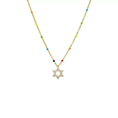 Pave Star Of David Multi Color Beaded Necklace