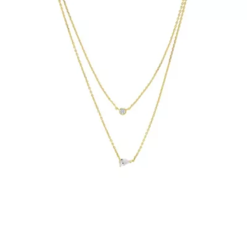 CZ Solitaire X Pear Layered Chain Necklace
