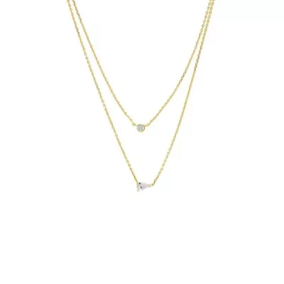 CZ Solitaire X Pear Layered Chain Necklace