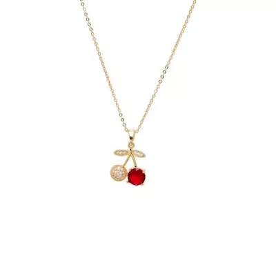 Pave/ Red Cherry Pendant Necklace