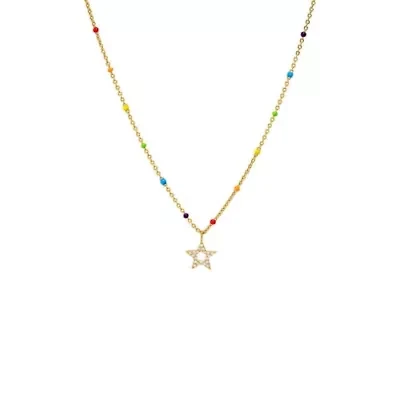 Pave Star Multi Color Beaded Necklace