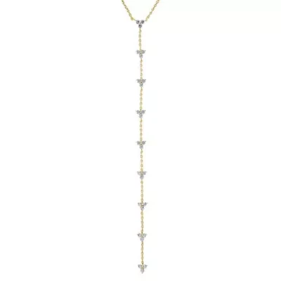 CZ Multi Trio Cluster Drop Lariat Necklace