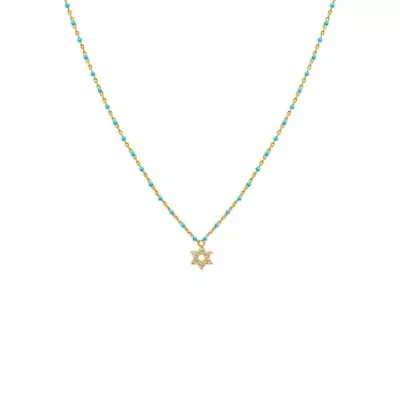 Colored Beaded Enamel Star Of David Necklace
