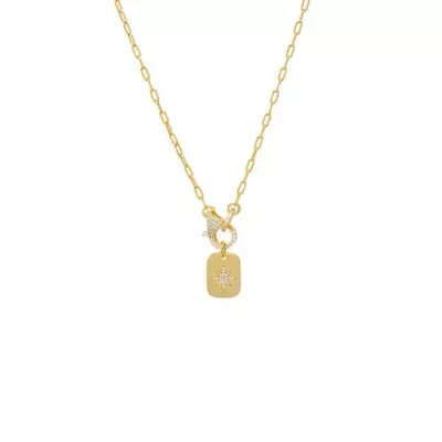 Pave Starburst Dog Tag Toggle Necklace