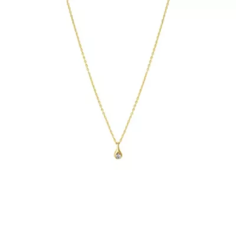 CZ Round Stone Teardrop Bezel Necklace