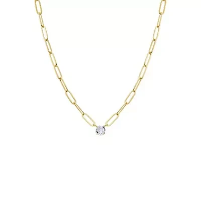 CZ Solitaire Four Prong Paperclip Necklace