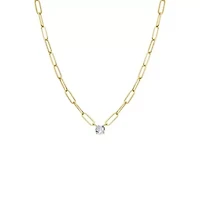 CZ Solitaire Four Prong Paperclip Necklace