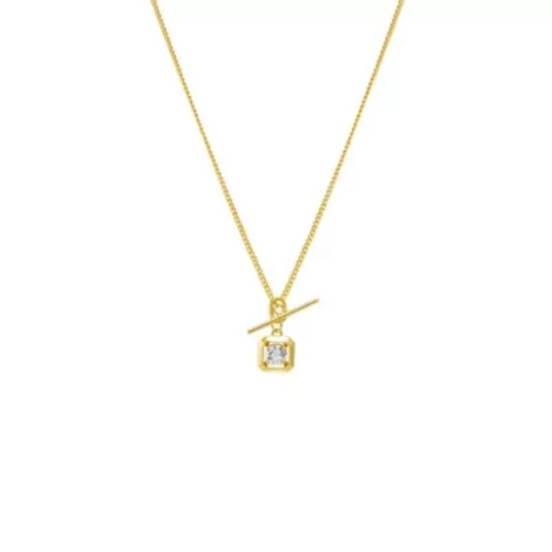 Square Solitaire Stone Toggle Charm Necklace