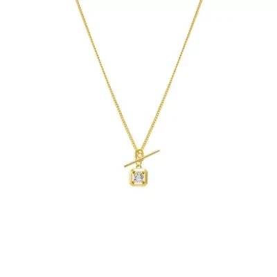Square Solitaire Stone Toggle Charm Necklace
