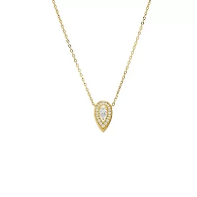 Pave Teardrop Stone Pendant Necklace