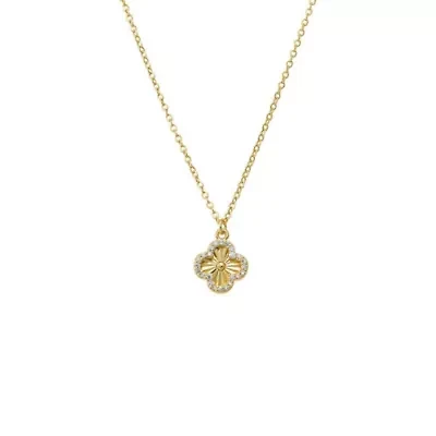 Pave Outlined Ridged Clover Pendant Necklace
