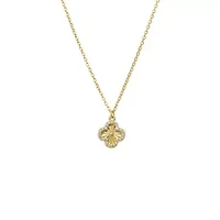 Pave Outlined Ridged Clover Pendant Necklace