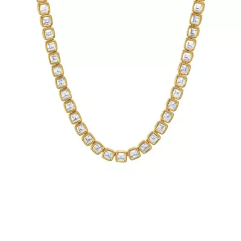 CZ Princess Cut Bezel Tennis Necklace