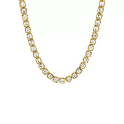 CZ Princess Cut Bezel Tennis Necklace