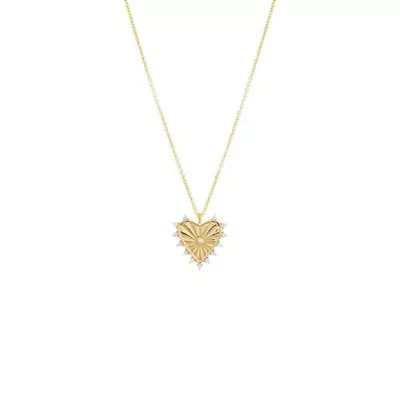 CZ Rimmed Ridged Heart Pendant Necklace