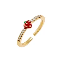 Tiny Pave Strawberry Enamel Adjustable Ring