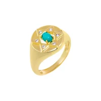 CZ & Turquoise Star Of David Signet Pinky Ring