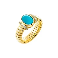 Pave Accented Colored Stone Ridged Ring