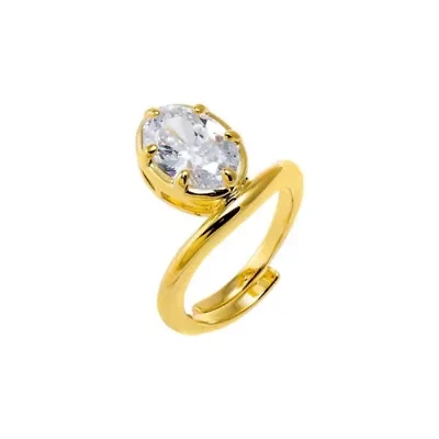CZ Oval Bezel Adjustable Statement Ring