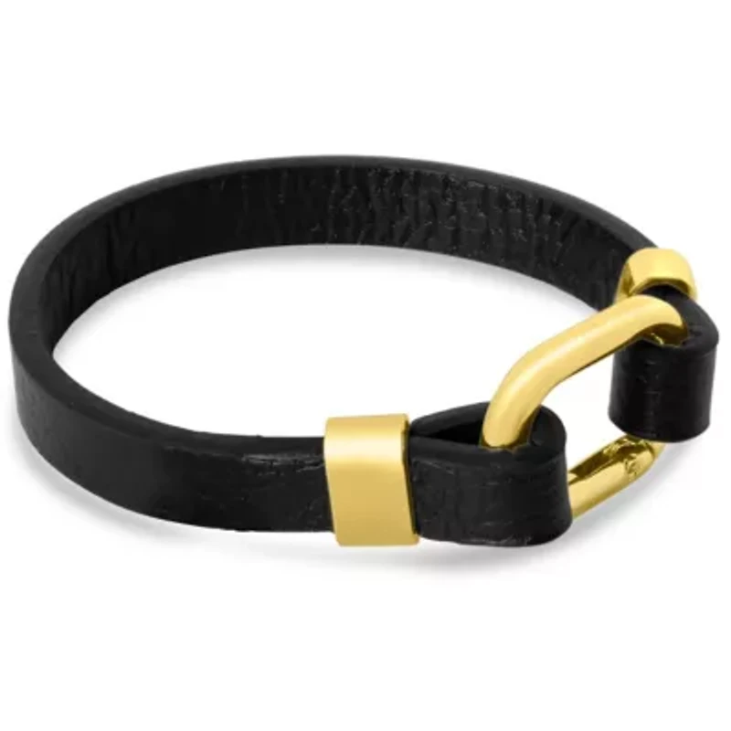 Mens Structured Leather Bracelet, Gold