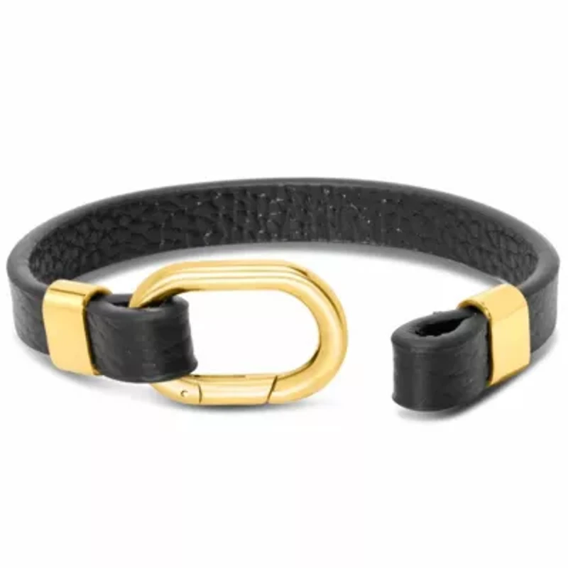 Mens Structured Leather Bracelet, Gold