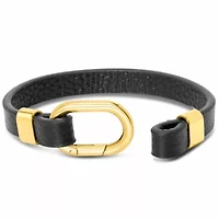Mens Structured Leather Bracelet, Gold