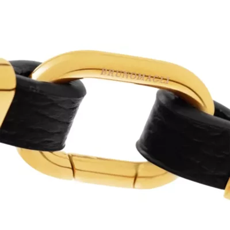 Mens Structured Leather Bracelet, Gold