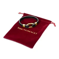 Mens Structured Leather Bracelet, Gold