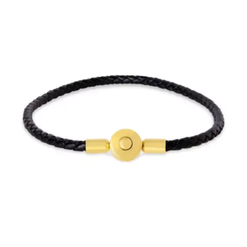 Mens Slim Leather Bracelet, Gold