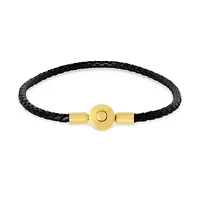Mens Slim Leather Bracelet, Gold