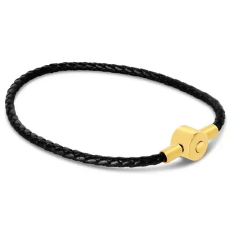 Mens Slim Leather Bracelet, Gold