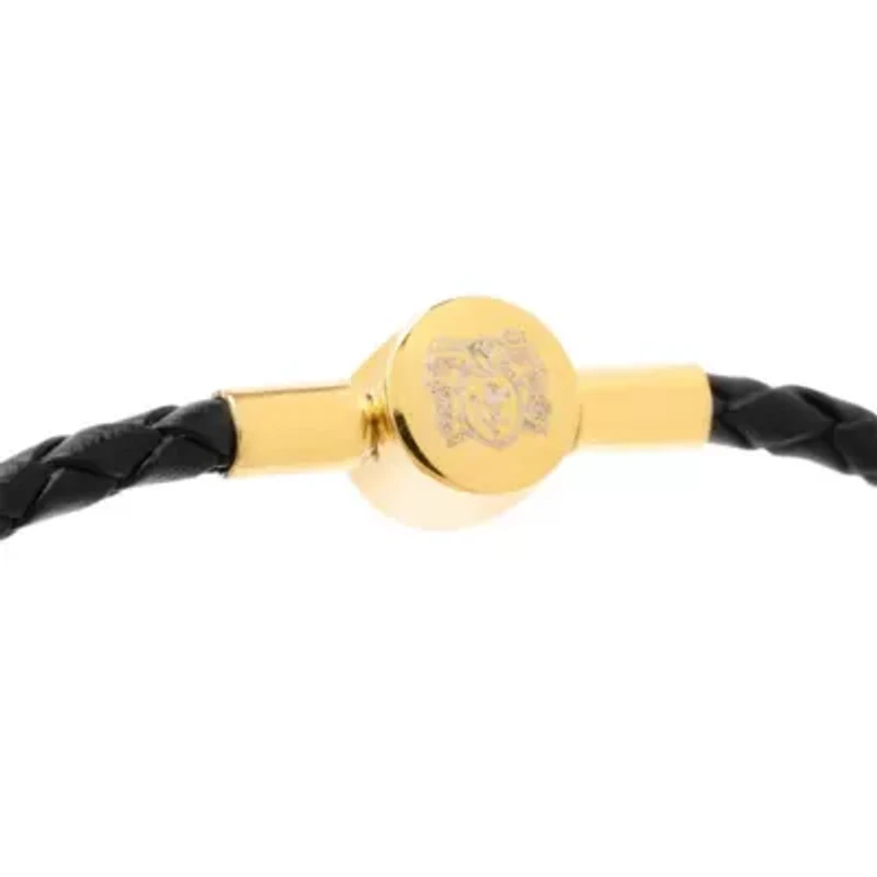 Mens Slim Leather Bracelet, Gold