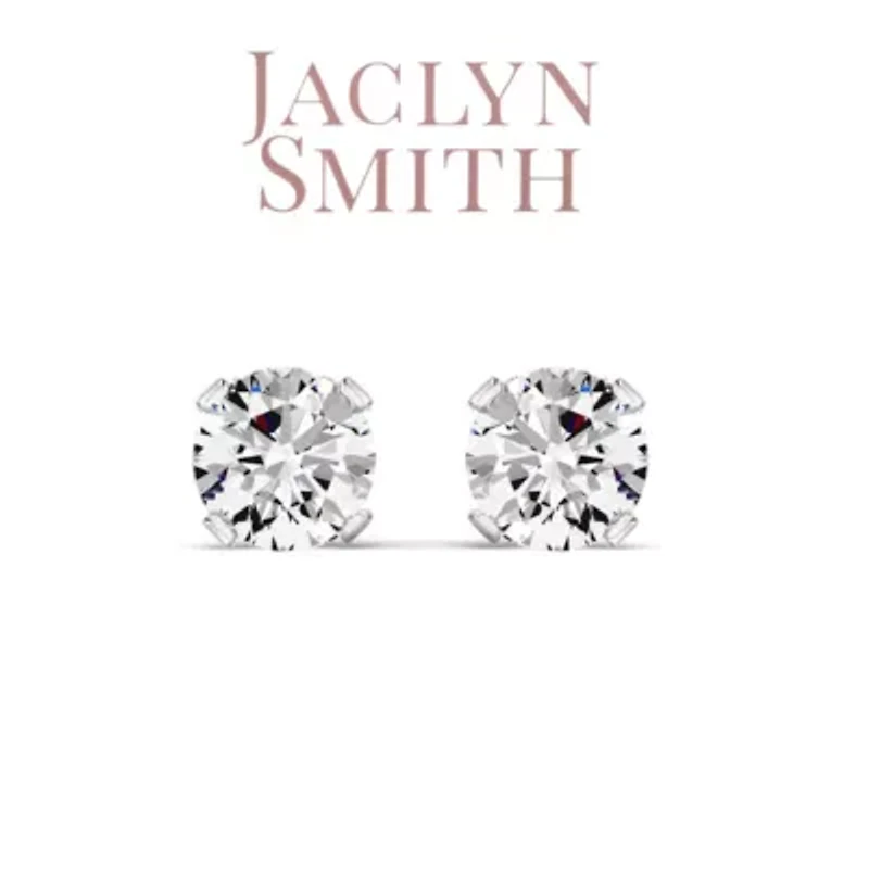 Lab Created Jaclyn Smith 1 Carat Round Moissanite Stud Earrings White Gold