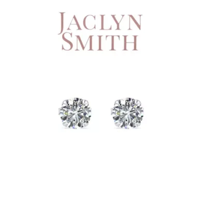 Lab Created Jaclyn Smith 1/2 Carat Round Moissanite Stud Earrings Yellow Gold