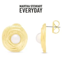 Martha Stewart Everyday Thick Pearl Stud Earrings In Gold