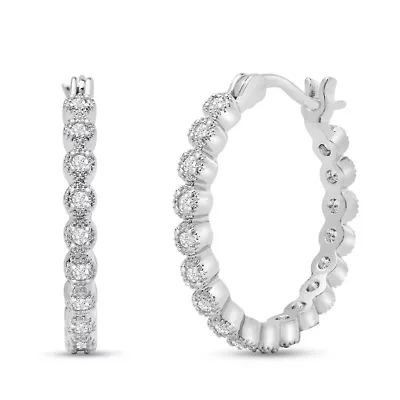 Lab Created 1/4 Carat Sparkling Moissanite Hoop Earrings, 3/4 Inch