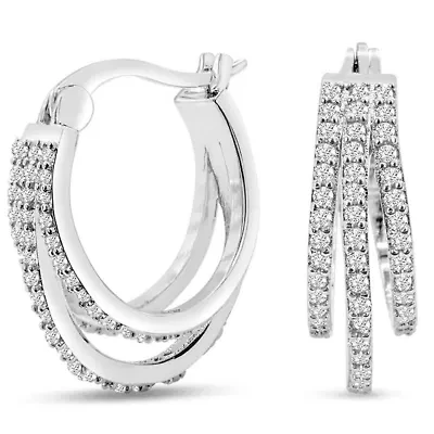 Lab Created 1/2 Carat Triple Sparkling Moissanite Hoop Earrings