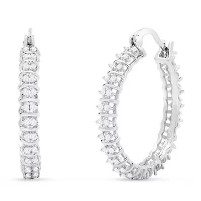 Lab Created 1/2 Carat Sparkling Moissanite Hoop Earrings, 1 Inch