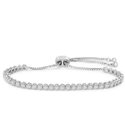 Lab Created 1 Carat Sparkling Moissanite Adjustable Bolo Slide Tennis Bracelet