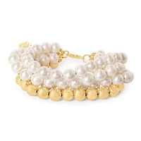 Four Strand Pearl and Gold Ball Bracelet, 7 Inches For Women