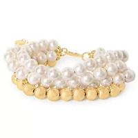 Four Strand Pearl and Gold Ball Bracelet, 7 Inches For Women